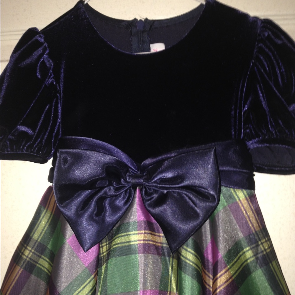 Girls Navy Blue Velvet Dress